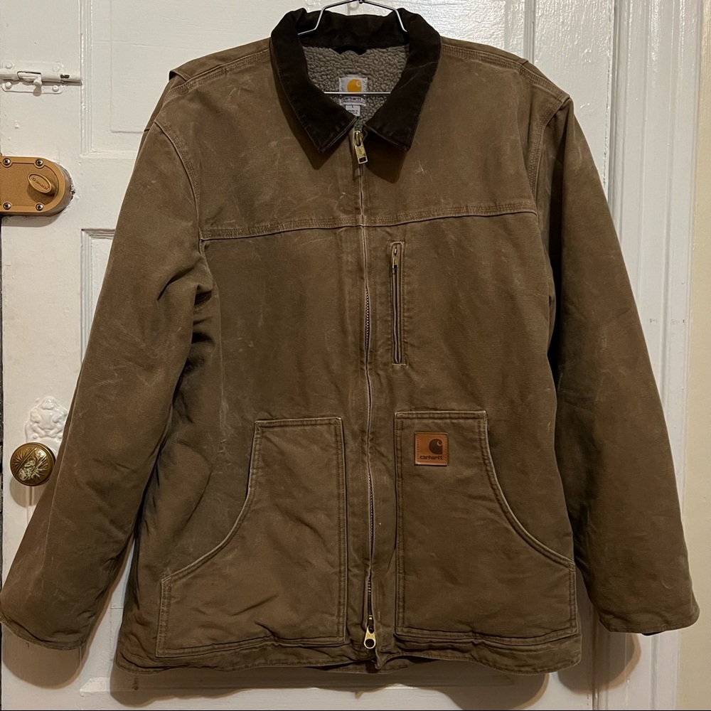 Vintage Loose Fit Washed Duck Sherpa-Lined Coat